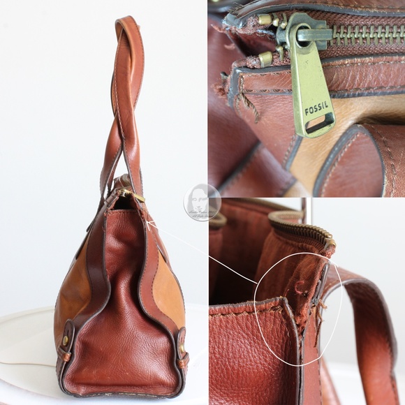 Fossil Bag Vintage Reissue Whiskey Brown/Cognac Leather Satchel Shoulder Bag - Picture 4 of 11